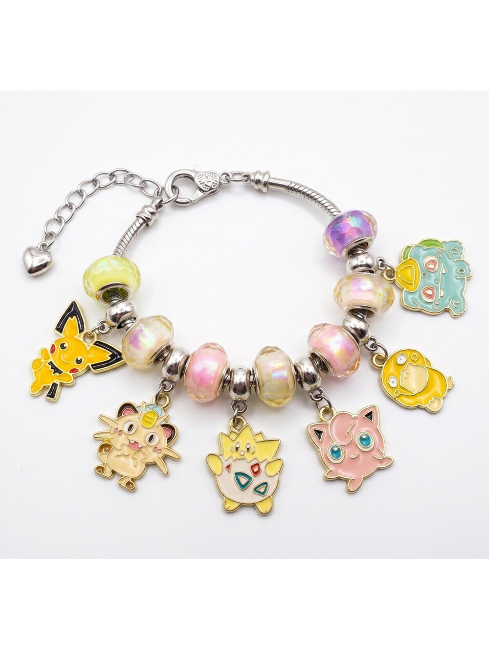 Pokemon Anime Enamel Charm Bracelet Silver Tone Jigglypuff Bulbasaur Togepi
